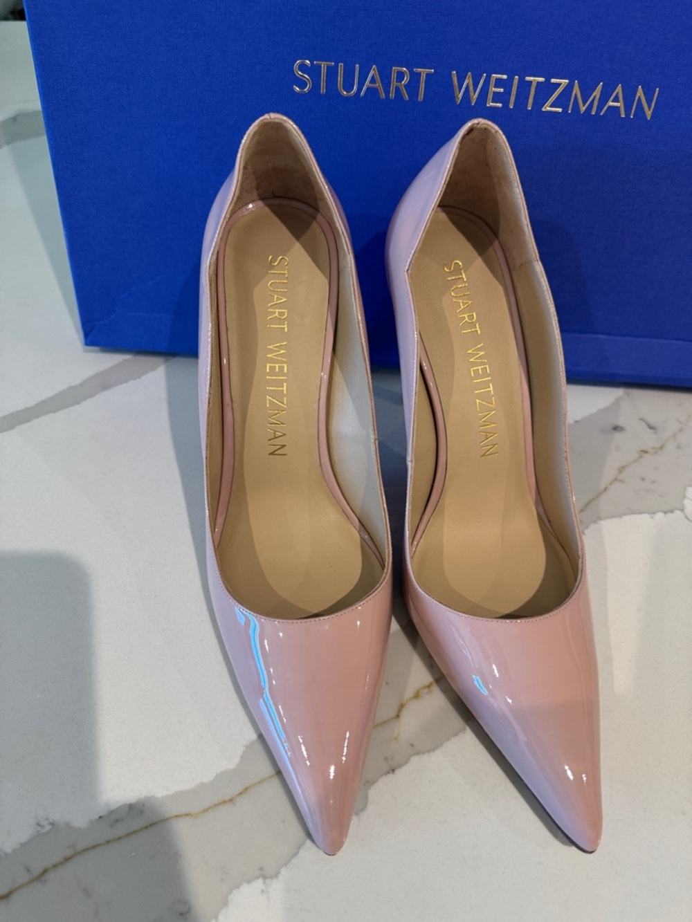 Stuart Weitzman Blush Patent Pointed-Toe Pumps 10.5 - Picture 3 of 8